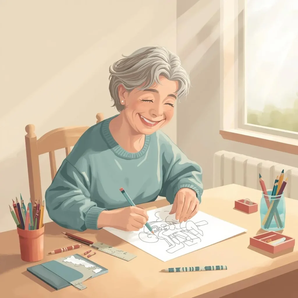 A cozy and simple art scene showing a person
