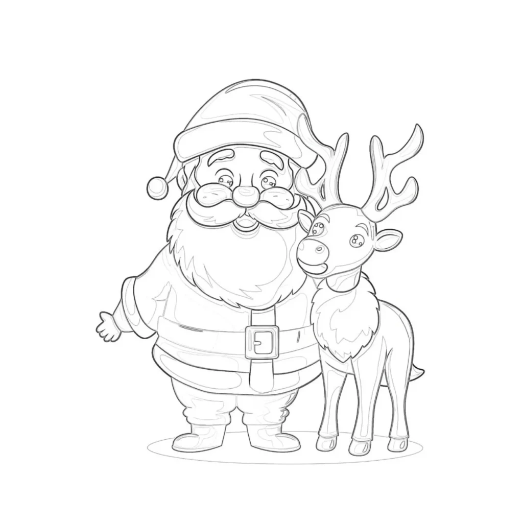 Papai Noel e rena fofos desenho de Natal para colorir