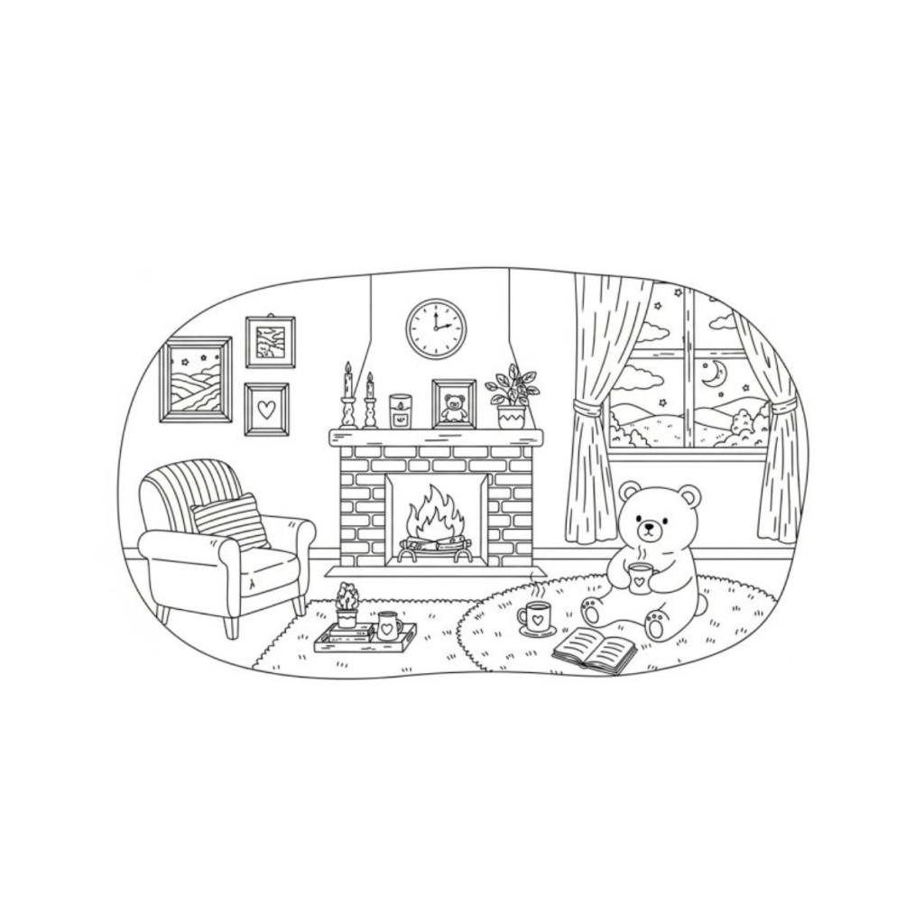 Bobbie Goods quarto aconchegante com urso para colorir